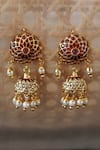 Shop_Do Taara_Red Garnet Floral Embellished Jhumkas _at_Aza_Fashions