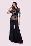 Onaya_Black Silk Embroidered Cutdana Mandarin Floral Peplum Kurta With Flared Pant _Online_at_Aza_Fashions