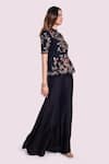 Buy_Onaya_Black Silk Embroidered Cutdana Mandarin Floral Peplum Kurta With Flared Pant _Online_at_Aza_Fashions