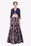 Buy_Onaya_Blue Crepe Embroidered Cheed V-neck Floral Sequined Lehenga With Crop Top _at_Aza_Fashions