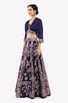 Onaya_Blue Crepe Embroidered Cheed V-neck Floral Sequined Lehenga With Crop Top _Online_at_Aza_Fashions