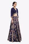 Buy_Onaya_Blue Crepe Embroidered Cheed V-neck Floral Sequined Lehenga With Crop Top _Online_at_Aza_Fashions