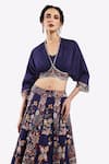 Shop_Onaya_Blue Crepe Embroidered Cheed V-neck Floral Sequined Lehenga With Crop Top _Online_at_Aza_Fashions