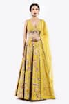 Buy_Onaya_Yellow Organza Embellished Cheed Plunge V-neck Floral Cutdana Lehenga Set _at_Aza_Fashions