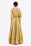 Shop_Onaya_Yellow Organza Embellished Cheed Plunge V-neck Floral Cutdana Lehenga Set _at_Aza_Fashions