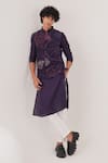 Buy_LABEL SHRISTI CHETANI_Purple Russian Silk Printed Floral Abstract Bundi And Kurta Set _at_Aza_Fashions