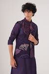 LABEL SHRISTI CHETANI_Purple Russian Silk Printed Floral Abstract Bundi And Kurta Set _at_Aza_Fashions