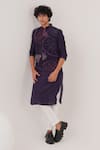 Buy_LABEL SHRISTI CHETANI_Purple Russian Silk Printed Floral Abstract Bundi And Kurta Set 