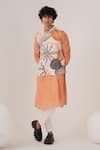 Buy_LABEL SHRISTI CHETANI_Peach Russian Silk Embroidered Floral Beads Bundi And Kurta Set _at_Aza_Fashions