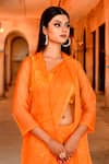 Buy_Bannhi_Orange Organza Embellished Aari Jacket Lapel Butti Embroidered Saree Set _Online_at_Aza_Fashions