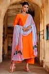 Buy_Bannhi_Orange Dupion Embellished Gota Lace Border Kurta Set With Pichwai Print Dupatta _at_Aza_Fashions