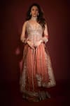 Buy_Seema Gujral_Orange Tissue Silk Embroidery Gota Patti Plunge V Linear Anarkali Sharara Set 