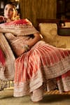 Buy_Seema Gujral_Orange Tissue Silk Embroidery Gota Patti Plunge V Linear Anarkali Sharara Set _Online