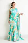 Buy_Samyukta Singhania_Blue Slime Georgette Printed Abstract Round Saree Gown 