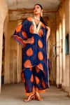 Buy_Bannhi_Blue Chiffon Printed Bandhani V-neck Kaftan And Pant Set _at_Aza_Fashions