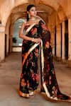 Buy_Bannhi_Black Chiffon Printed Floral Sweetheart Saree With Blouse _at_Aza_Fashions