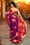 Shop_Bannhi_Purple Chiffon Printed Lotus Sweetheart Saree With Blouse _at_Aza_Fashions