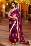 Bannhi_Purple Chiffon Printed Lotus Sweetheart Saree With Blouse _Online_at_Aza_Fashions