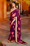 Shop_Bannhi_Purple Chiffon Printed Lotus Sweetheart Saree With Blouse _Online_at_Aza_Fashions