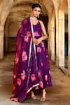 Shop_Bannhi_Purple Chiffon Printed Lotus Sweetheart Anarkali Pant Set _Online_at_Aza_Fashions