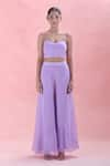 Ahi Clothing_Purple Embroidered Mirror Bustier Sweetheart Cutout Cape And Palazzo Set _Online_at_Aza_Fashions