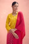 LABEL AISHWARYRIKA_Yellow Embroidered Floral Chikankari Notched Blazing Fire Kurta Palazzo Set _Online_at_Aza_Fashions