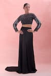 Buy_Masumi Mewawalla_Black Embroidered Sequins Closed Round Neck Crop Top And Trail Skirt Set _at_Aza_Fashions