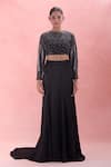 Masumi Mewawalla_Black Embroidered Sequins Closed Round Neck Crop Top And Trail Skirt Set _Online_at_Aza_Fashions