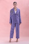 Buy_Pankaj & Nidhi_Purple Printed Dawn Peak Lapel Blazer And Pant Co-ord Set _at_Aza_Fashions