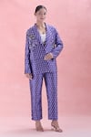 Buy_Pankaj & Nidhi_Purple Printed Dawn Peak Lapel Blazer And Pant Co-ord Set _Online_at_Aza_Fashions