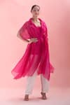 Buy_Rohit Gandhi + Rahul Khanna_Pink Embellished Petal Appliques Cape Notched Lapel Scattered Set _at_Aza_Fashions