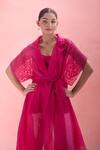 Rohit Gandhi + Rahul Khanna_Pink Embellished Petal Appliques Cape Notched Lapel Scattered Set _at_Aza_Fashions