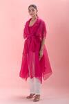 Buy_Rohit Gandhi + Rahul Khanna_Pink Embellished Petal Appliques Cape Notched Lapel Scattered Set 