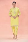 Buy_Sheetal Batra_Yellow Embroidered Mandarin Ashira Silk Chanderi Kurta And Tulip Pant Set _at_Aza_Fashions