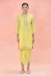 Sheetal Batra_Yellow Embroidered Mandarin Ashira Silk Chanderi Kurta And Tulip Pant Set _Online_at_Aza_Fashions