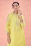 Buy_Sheetal Batra_Yellow Embroidered Mandarin Ashira Silk Chanderi Kurta And Tulip Pant Set _Online_at_Aza_Fashions