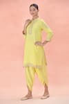 Sheetal Batra_Yellow Embroidered Mandarin Ashira Silk Chanderi Kurta And Tulip Pant Set _at_Aza_Fashions