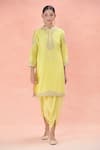 Buy_Sheetal Batra_Yellow Embroidered Mandarin Ashira Silk Chanderi Kurta And Tulip Pant Set 