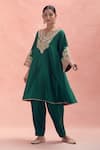 Buy_Sheetal Batra_Emerald Green Choga Pure Silk Chanderi Embroidered Mehrish And Salwar Set _at_Aza_Fashions