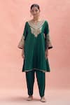 Shop_Sheetal Batra_Emerald Green Choga Pure Silk Chanderi Embroidered Mehrish And Salwar Set _Online_at_Aza_Fashions