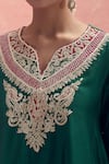 Sheetal Batra_Emerald Green Choga Pure Silk Chanderi Embroidered Mehrish And Salwar Set _at_Aza_Fashions