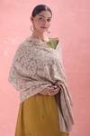 Shop_DUSALA_Beige Floral Pattern Cashmere Shawl _Online_at_Aza_Fashions