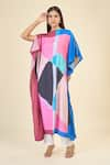 Buy_Samyukta Singhania_Black Soft Silk Crepe Print Abstract Boat Neck Enchantress Kaftan 