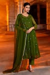 Buy_Bannhi_Green Georgette Embroidered Aari Anarkali And Inner Round Butti Pant Set _at_Aza_Fashions