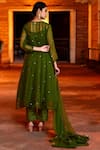 Shop_Bannhi_Green Georgette Embroidered Aari Anarkali And Inner Round Butti Pant Set _at_Aza_Fashions