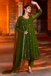 Bannhi_Green Georgette Embroidered Aari Anarkali And Inner Round Butti Pant Set _Online_at_Aza_Fashions