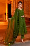 Shop_Bannhi_Green Georgette Embroidered Aari Anarkali And Inner Round Butti Pant Set _Online_at_Aza_Fashions