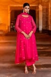 Buy_Bannhi_Fuchsia Georgette Embroidered Aari Anarkali And Inner Round Butti Pant Set _at_Aza_Fashions