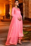 Shop_Bannhi_Pink Uppada Silk Embellished Gota Lace Leaf Anarkali Pant Set _Online_at_Aza_Fashions