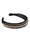 Anshu Goyal_Black Crystal Bead Hand Embroidered Hairband _at_Aza_Fashions